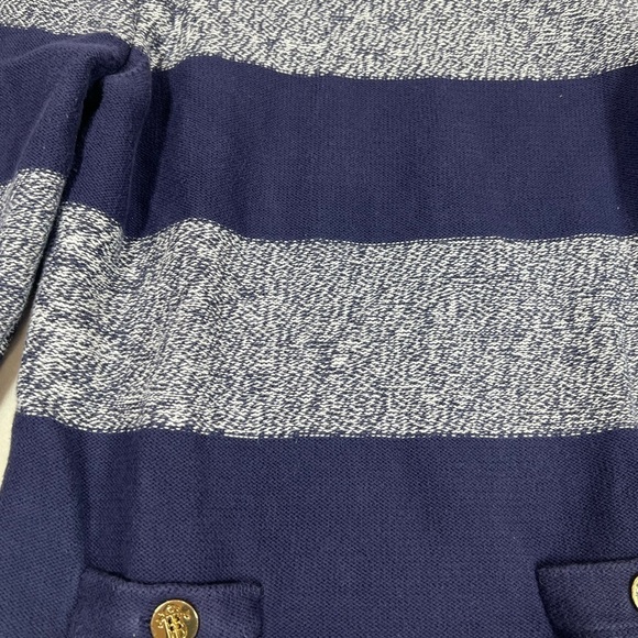 Tory Burch Nautical XL Skimmer Fit Navy Stripe Scoop Collar Sweater Pockets C23 - Picture 4 of 12
